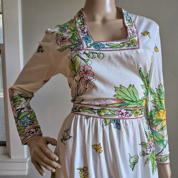 Vintage 70s Maurice Floral Maxi Length Dress Hippie Gown Signature Size M - Picture 4 of 16